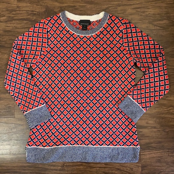 J. Crew Collection Cashmere Red Navy Diamond Print Crew Neck - Picture 6 of 8